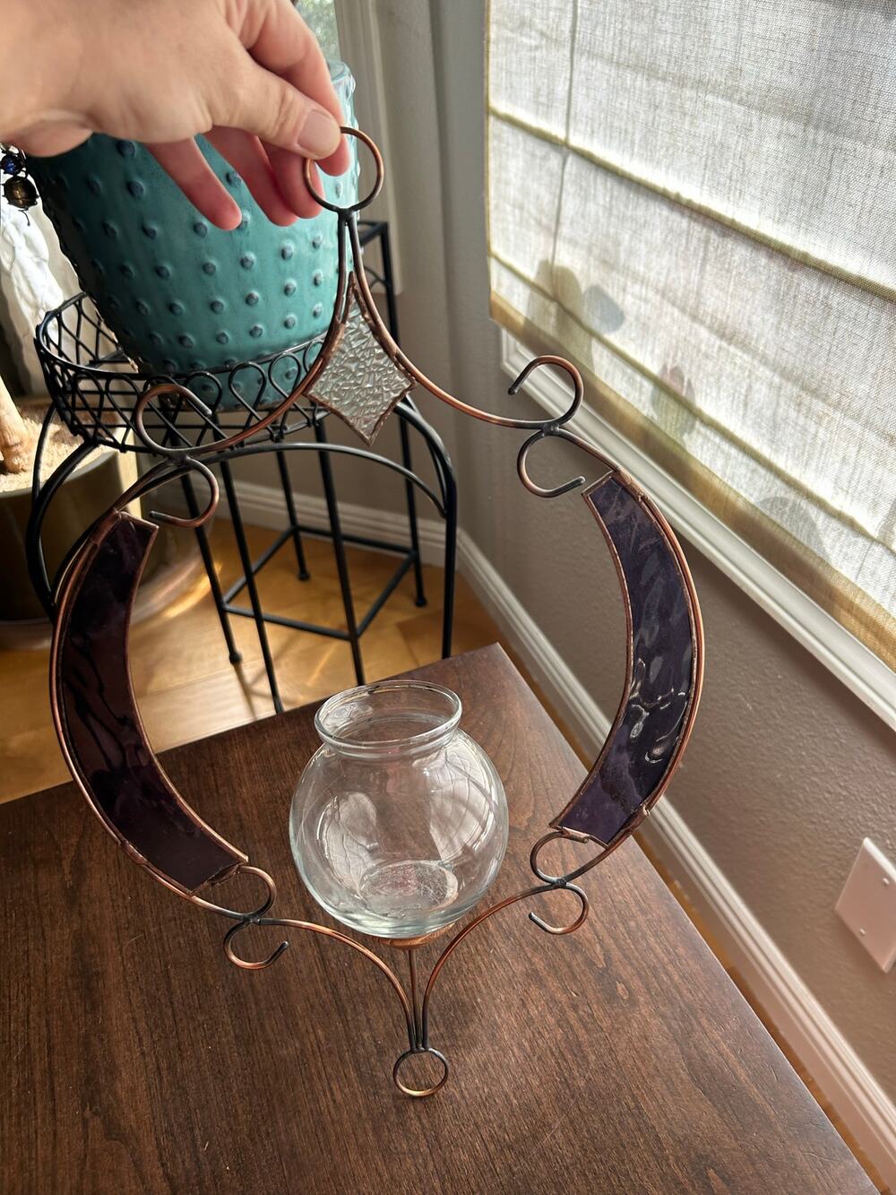 Vintage Stained Glass Plant Rooter Candle Holder Hanging Home Decor gift